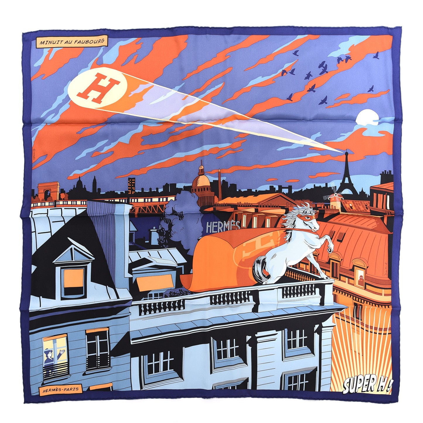 Silk Minuit Au Faubourg Scarf 70 Bleu Nuit Lavande Orange