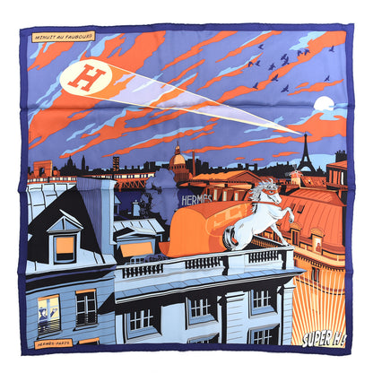 Hermes Silk Minuit Au Faubourg Scarf 70 Bleu Nuit Lavande Orange 1 of 7