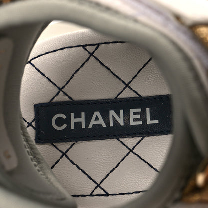 Chanel Goatskin Fabric Gladiator Sandals 38 White Light Grey Navy Blue 8 of 9