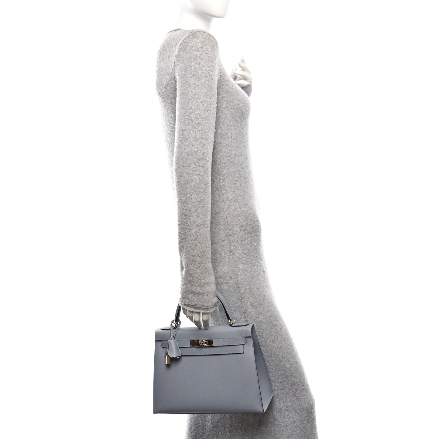 Madame Calfskin Kelly Sellier 28 Gris Pantin