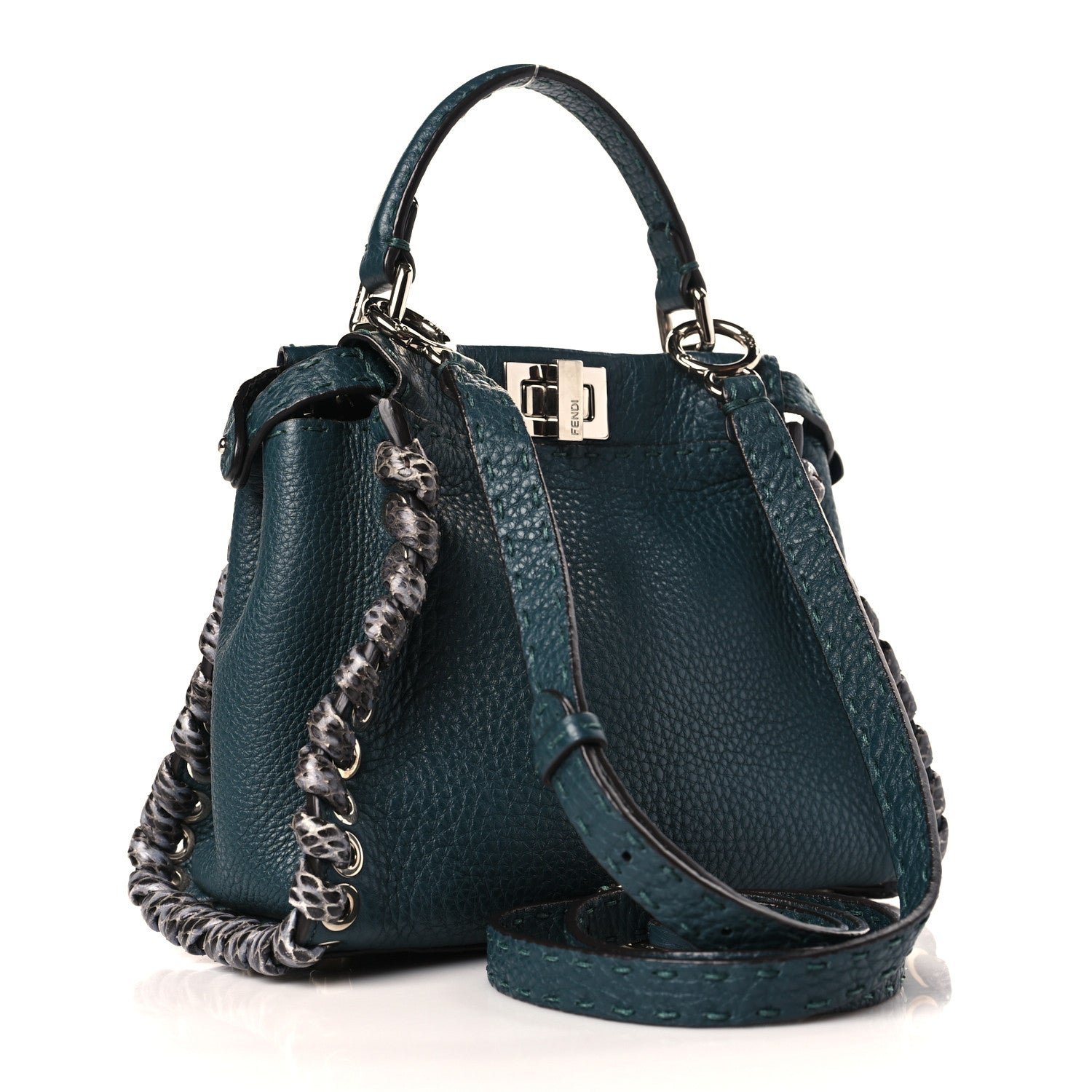 Fendi Cuoio Romano Elaphe Selleria Lace Up Bi-Color Mini Peekaboo Iconic Satchel Amazzonia 3 of 10