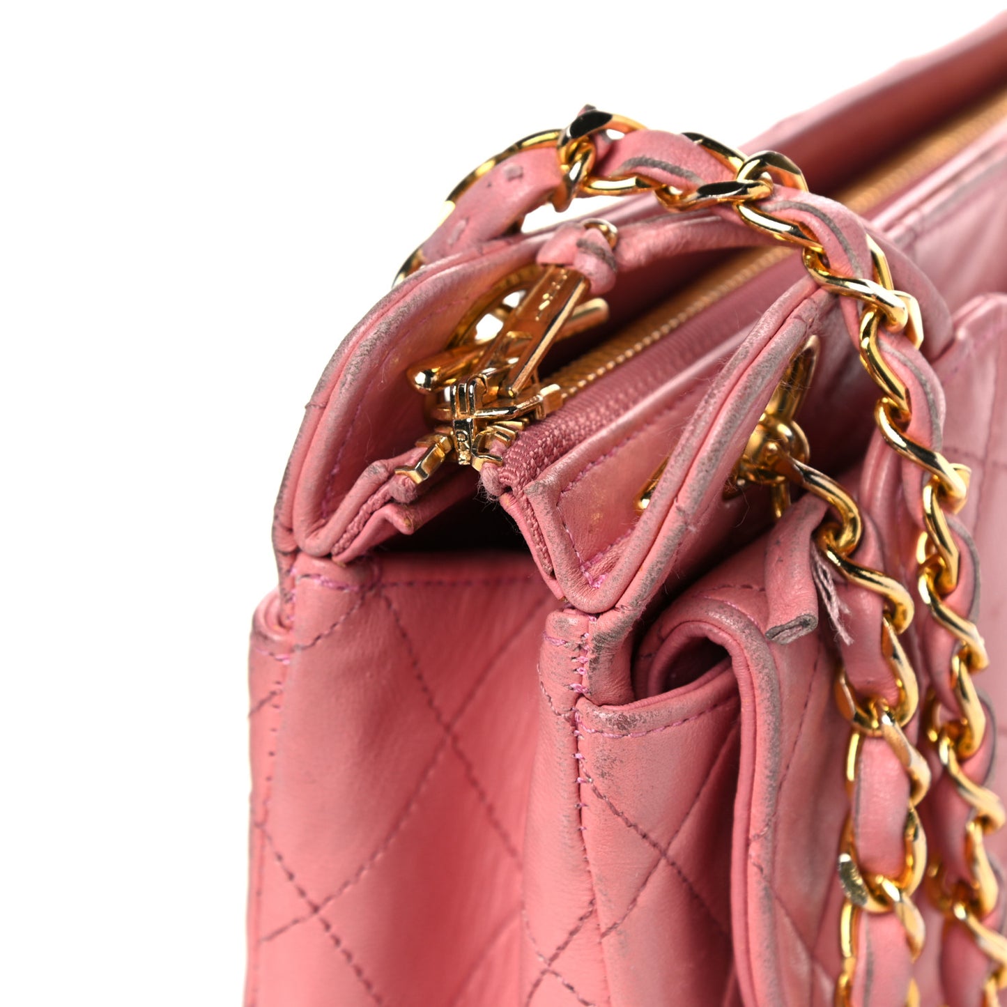 Lambskin Quilted Pocket Flap Shoulder Bag Pink