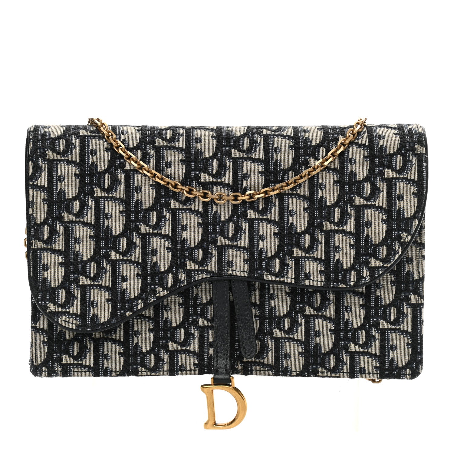 Christian Dior Oblique Saddle Chain Pouch Blue 1 of 11