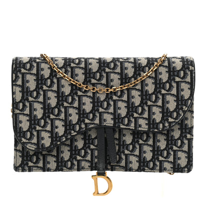 Christian Dior Oblique Saddle Chain Pouch Blue 1 of 11