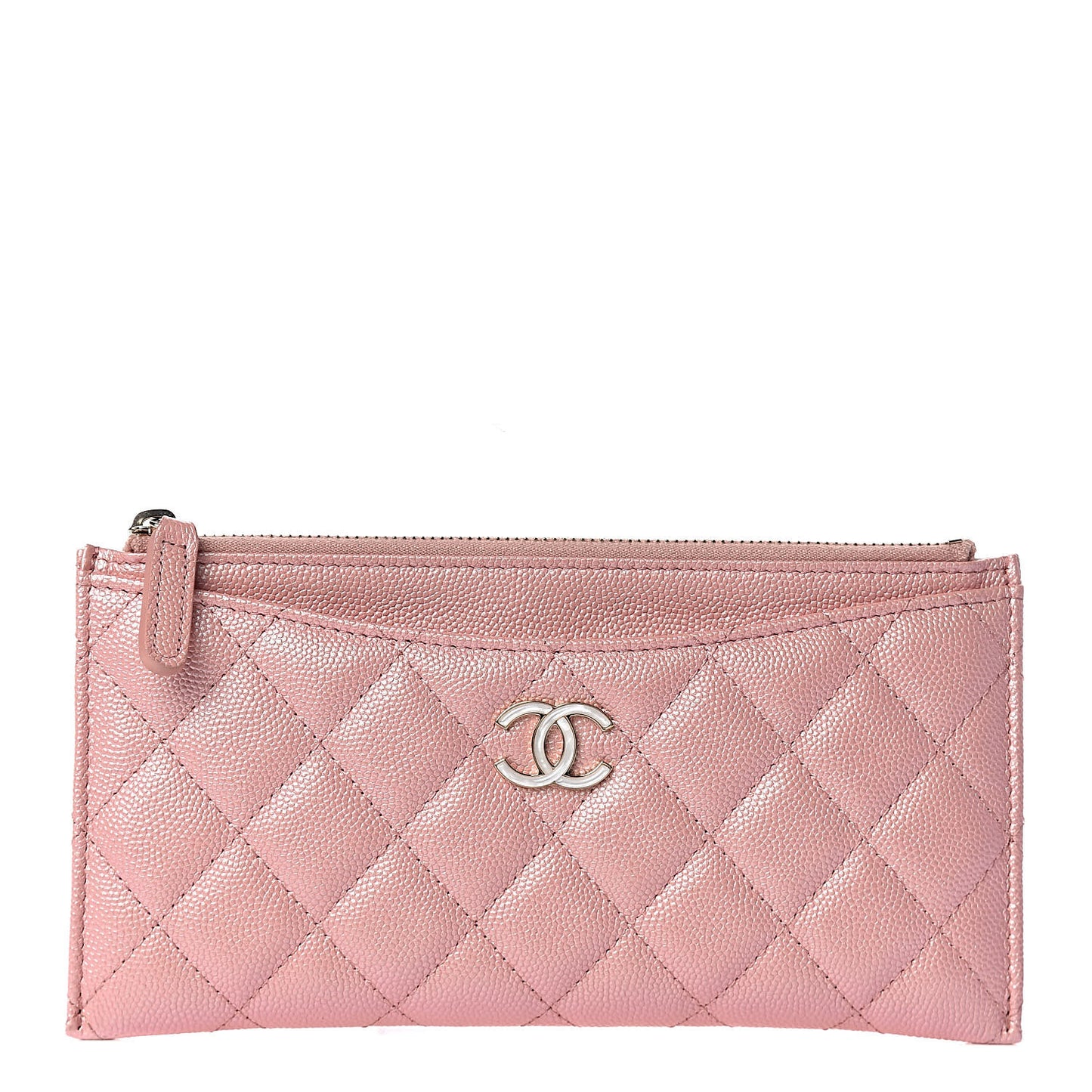 Iridescent Caviar Quilted Classic Zip Pouch Rose Pink