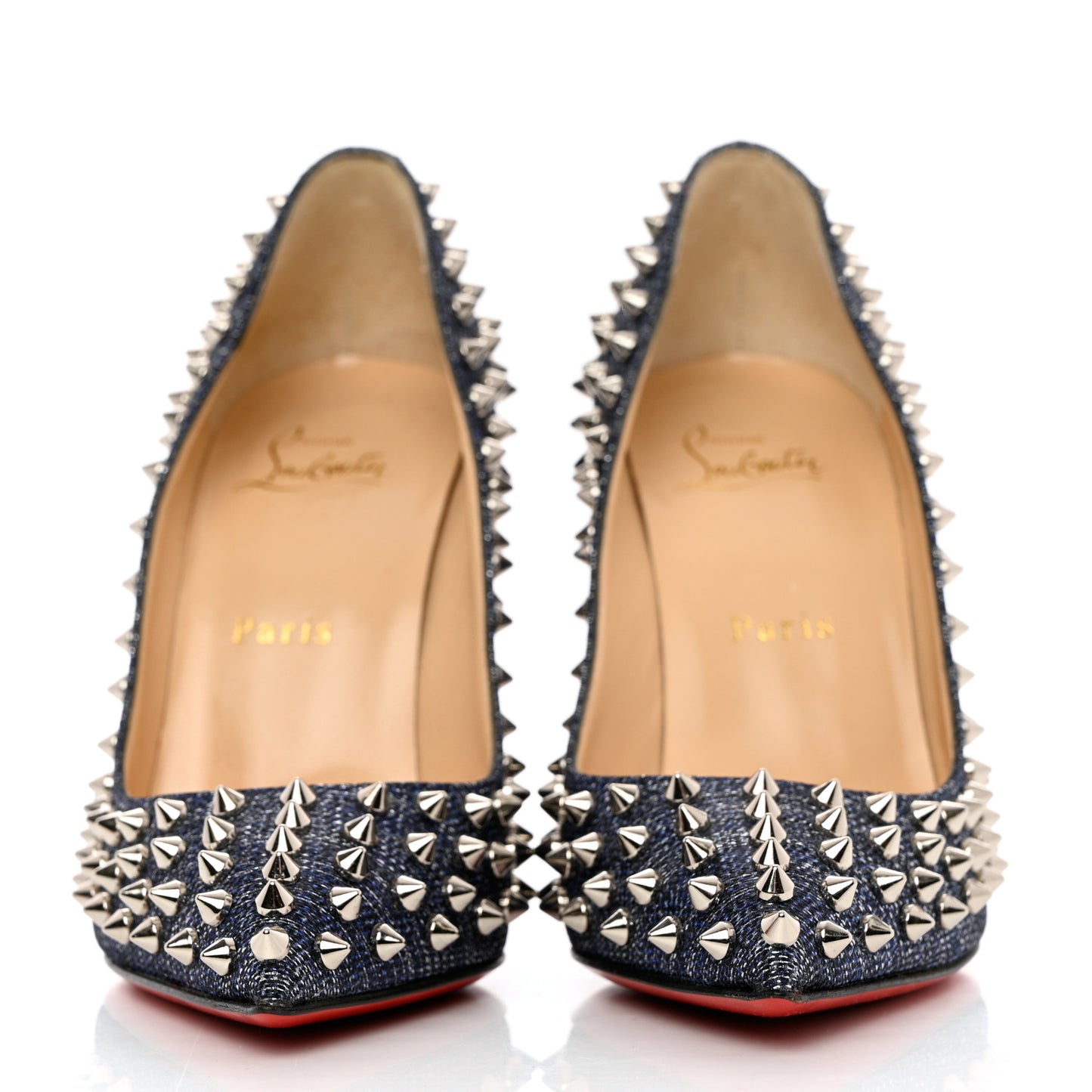 Denim Lame Lux Follies Spikes 100 Pumps 38 Silver