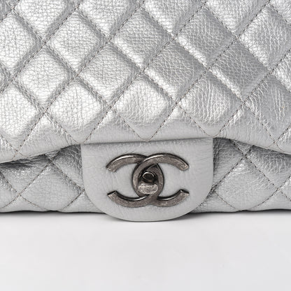 Chanel Metallic Calfskin Quilted XXL Travel Flap Bag Silver 9 of 9