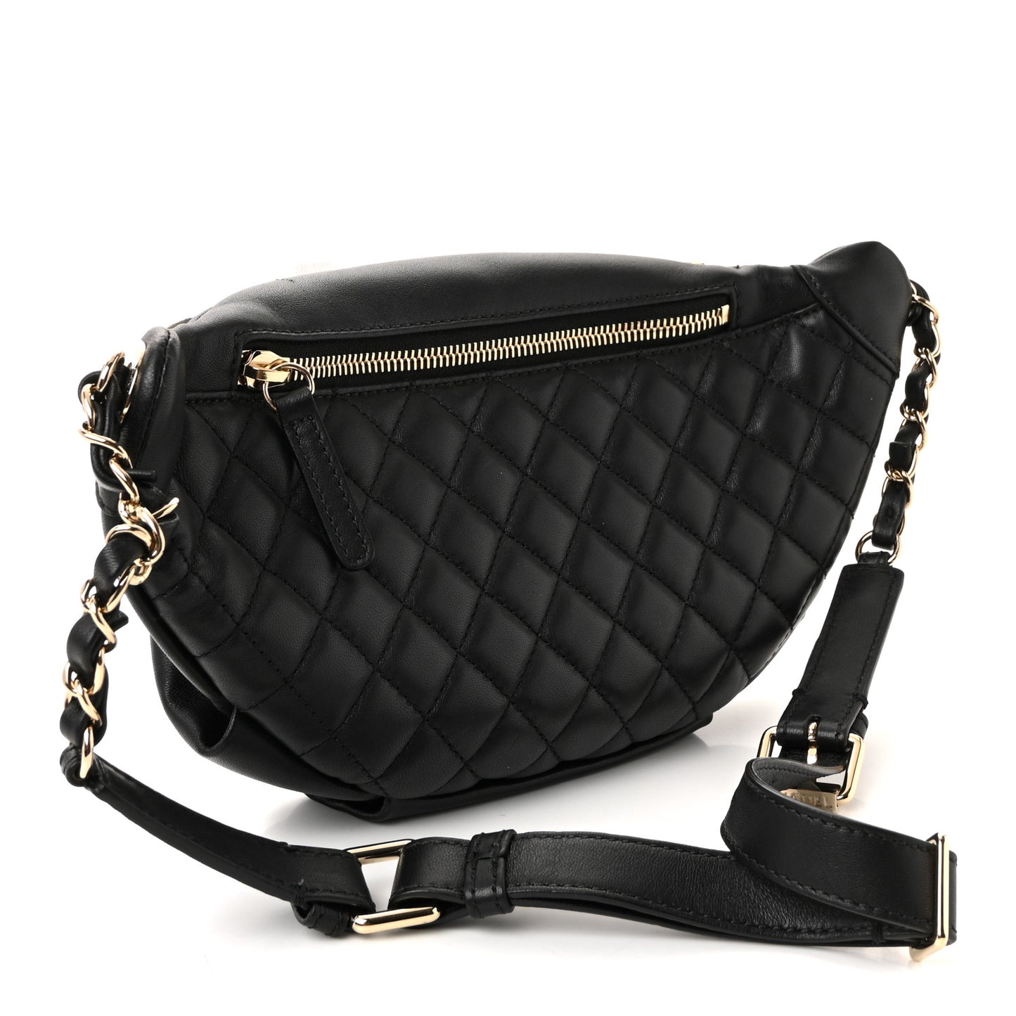 Lambskin Quilted Waist Bag Fanny Pack Black