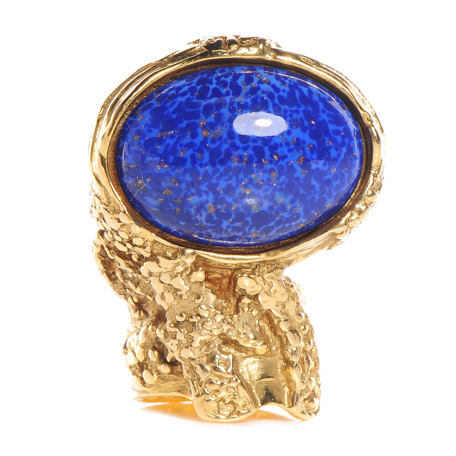Saint Laurent Glass Cabochon Arty Ovale Ring 5 Gold Lapis 1 of 4