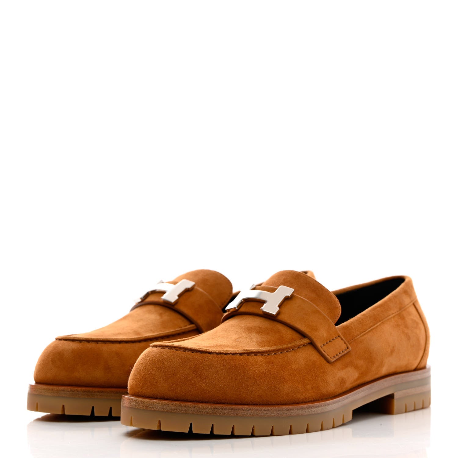 Hermes Suede Goatskin Womens Faubourg Loafers 37.5 Naturel 3 of 9