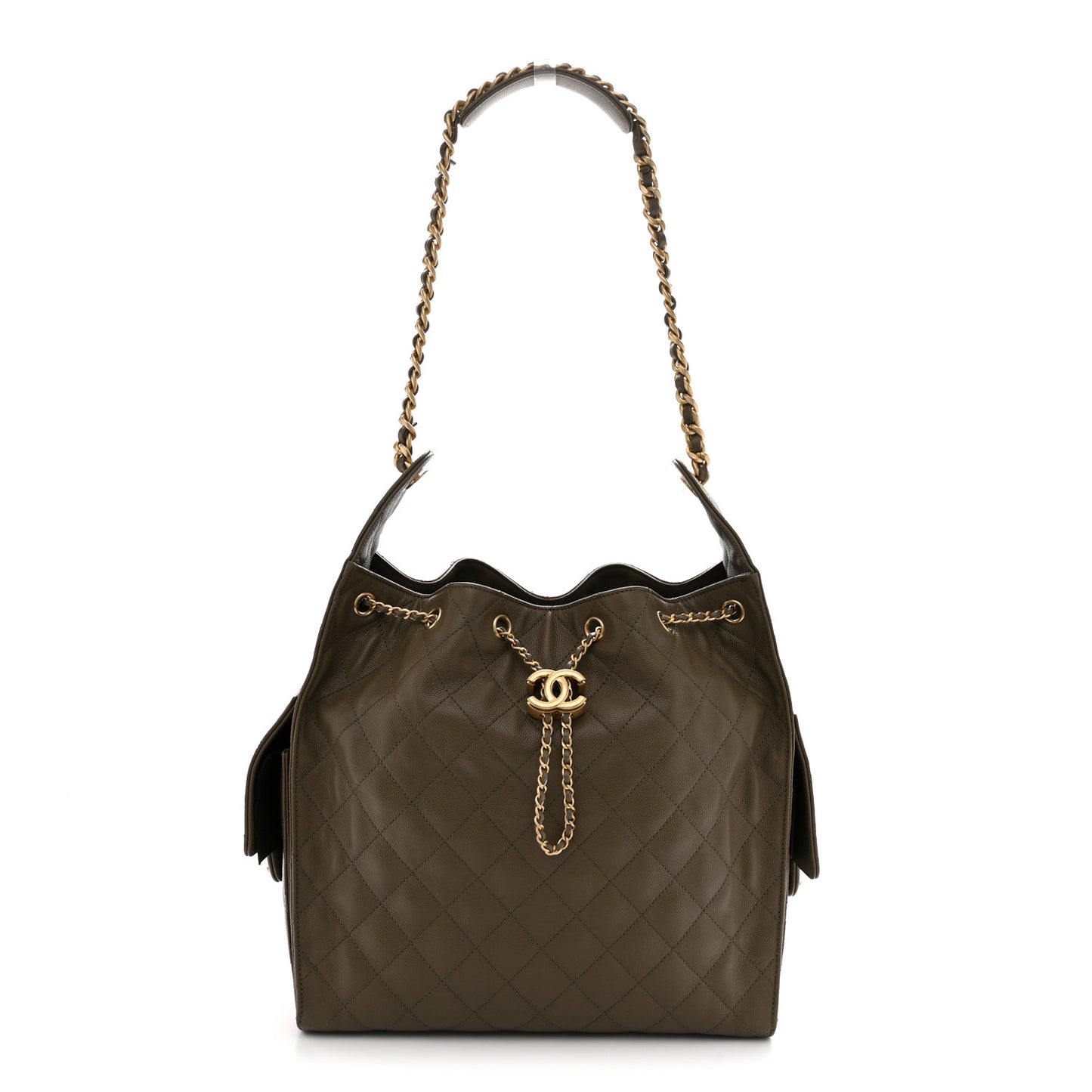 Caviar Quilted Medium Chanel 25 Handbag Dark Khaki