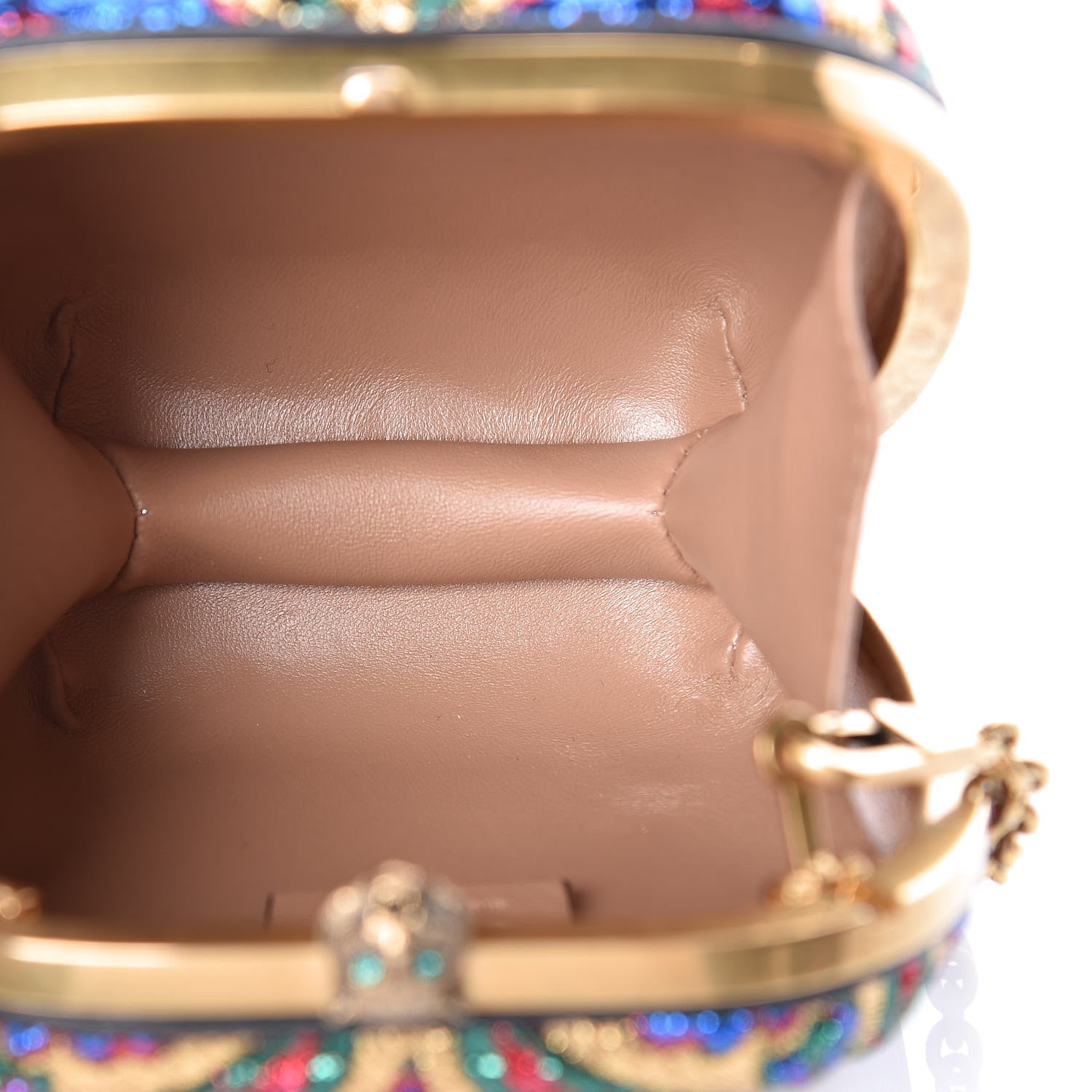Gucci Brocade Pearl Bow Sandy Flow Chain Clutch Gold Blue Royal Multicolor 5 of 9