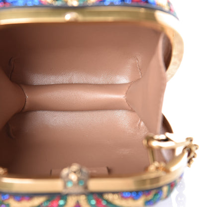 Gucci Brocade Pearl Bow Sandy Flow Chain Clutch Gold Blue Royal Multicolor 5 of 9