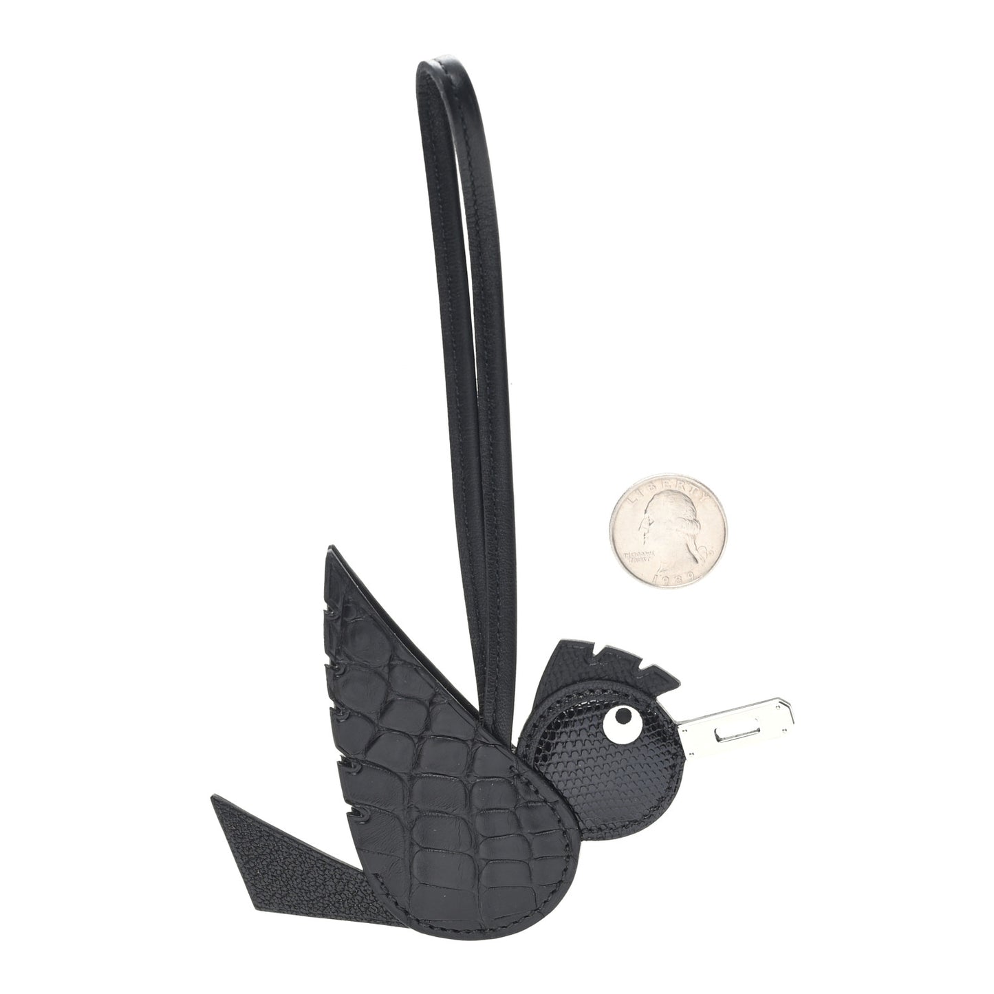 Epsom Chevre Mysore Swift Alligator Lizard Birdy Bag Charm Black