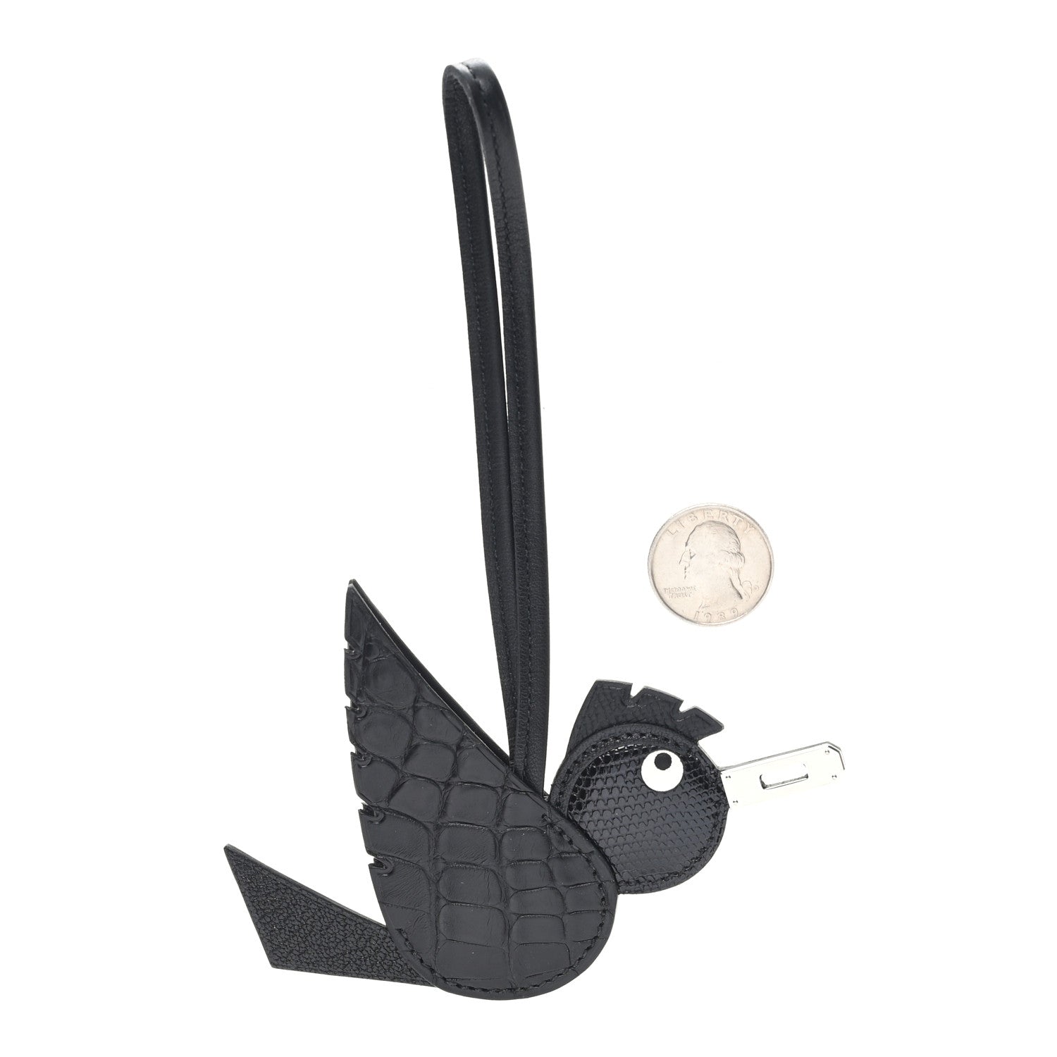 Hermes Epsom Chevre Mysore Swift Alligator Lizard Birdy Bag Charm Black 2 of 4