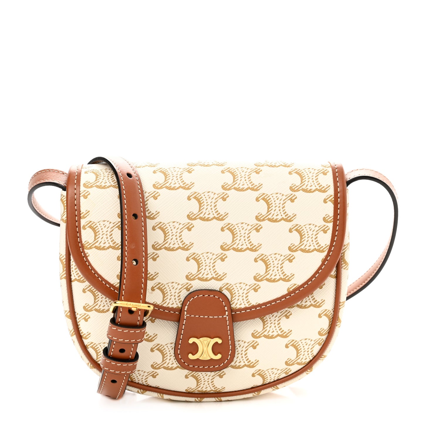 Triomphe Canvas Calfskin Mini Besace Bag White