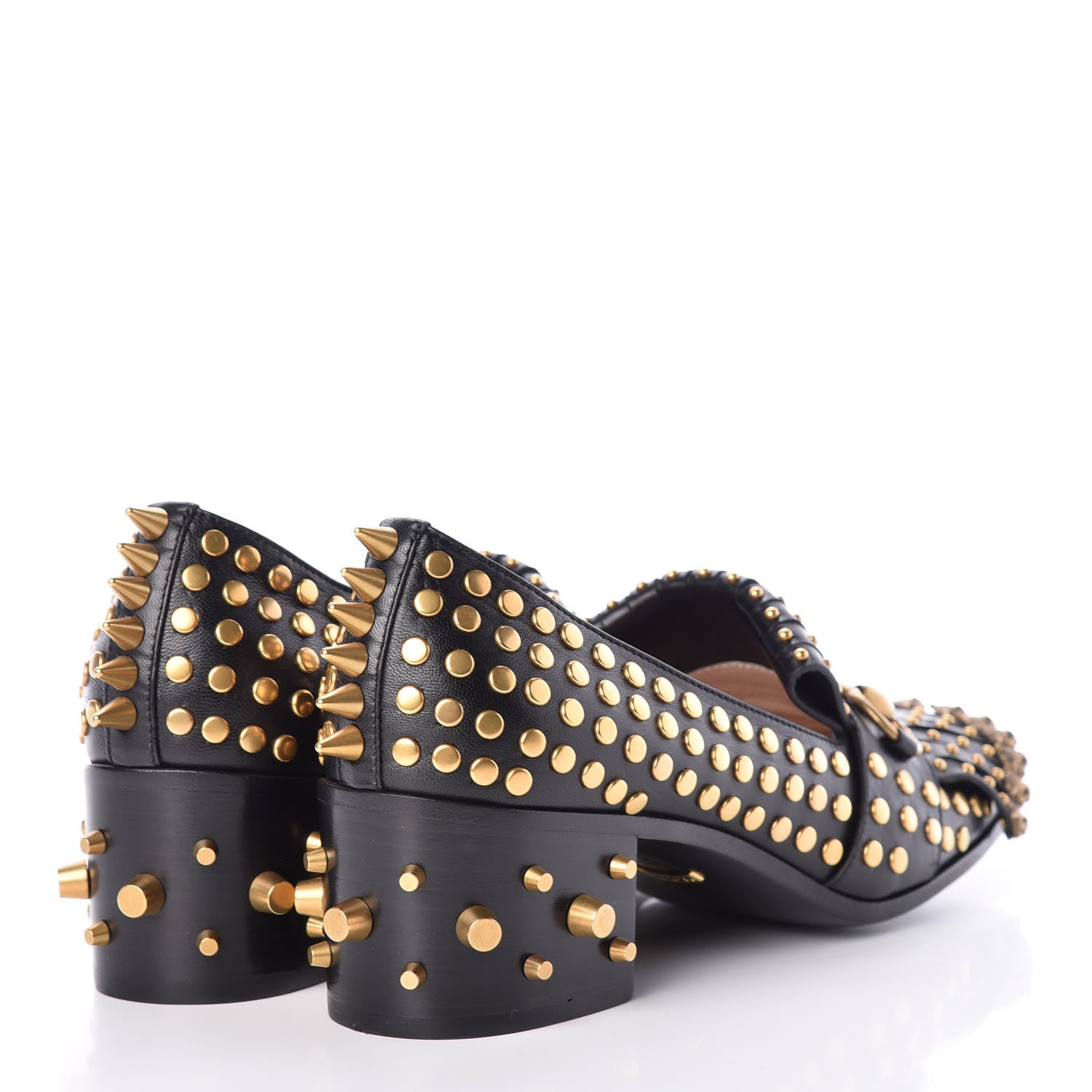 Gucci Malaga Kid Studded Polly Fringe 55mm Loafer Pumps 37.5 Black 4 of 8