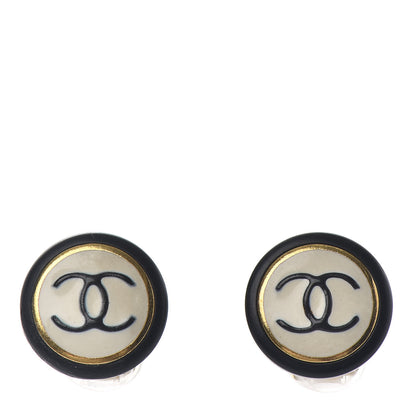 Chanel Resin CC Clip On Earrings Black White 1 of 4