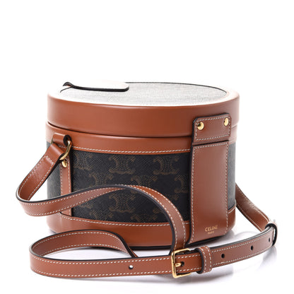 Celine Calfskin Triomphe Canvas Medium Tambour Bag Tan 3 of 5