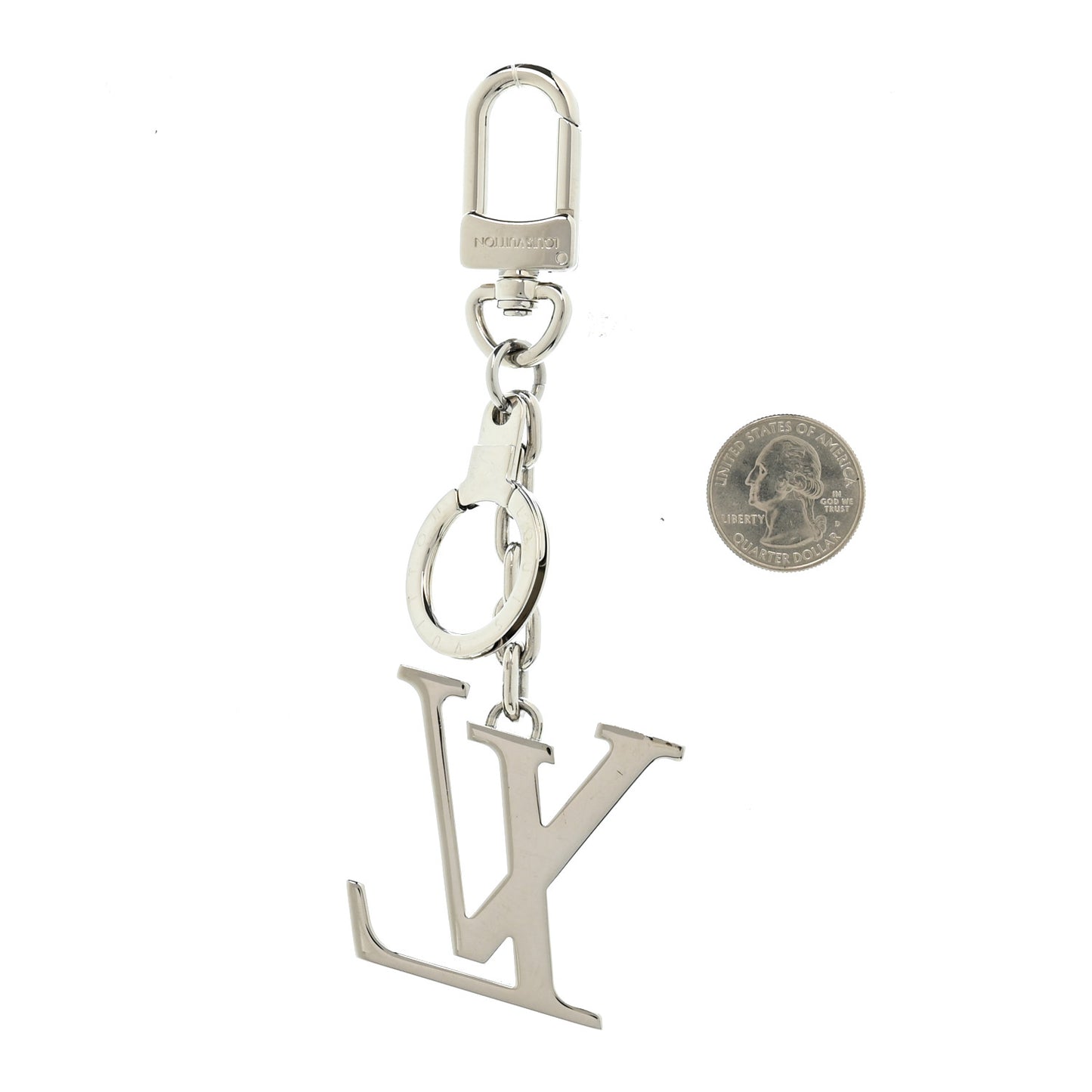 Metal Palladiium Finish LV Initiales Bag Charm Key Holder Silver