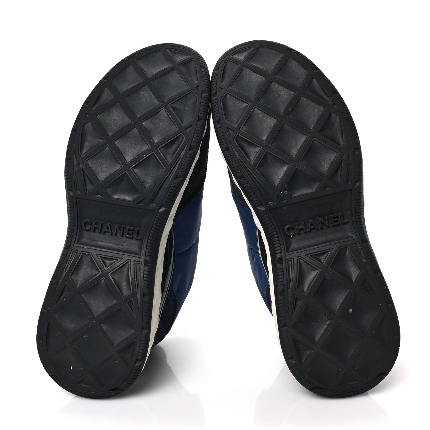 Chanel Nylon Suede Calfskin Womens Logo Sneakers 37.5 Blue Navy Dark Navy 5 of 8