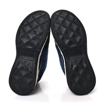 Chanel Nylon Suede Calfskin Womens Logo Sneakers 37.5 Blue Navy Dark Navy 5 of 8