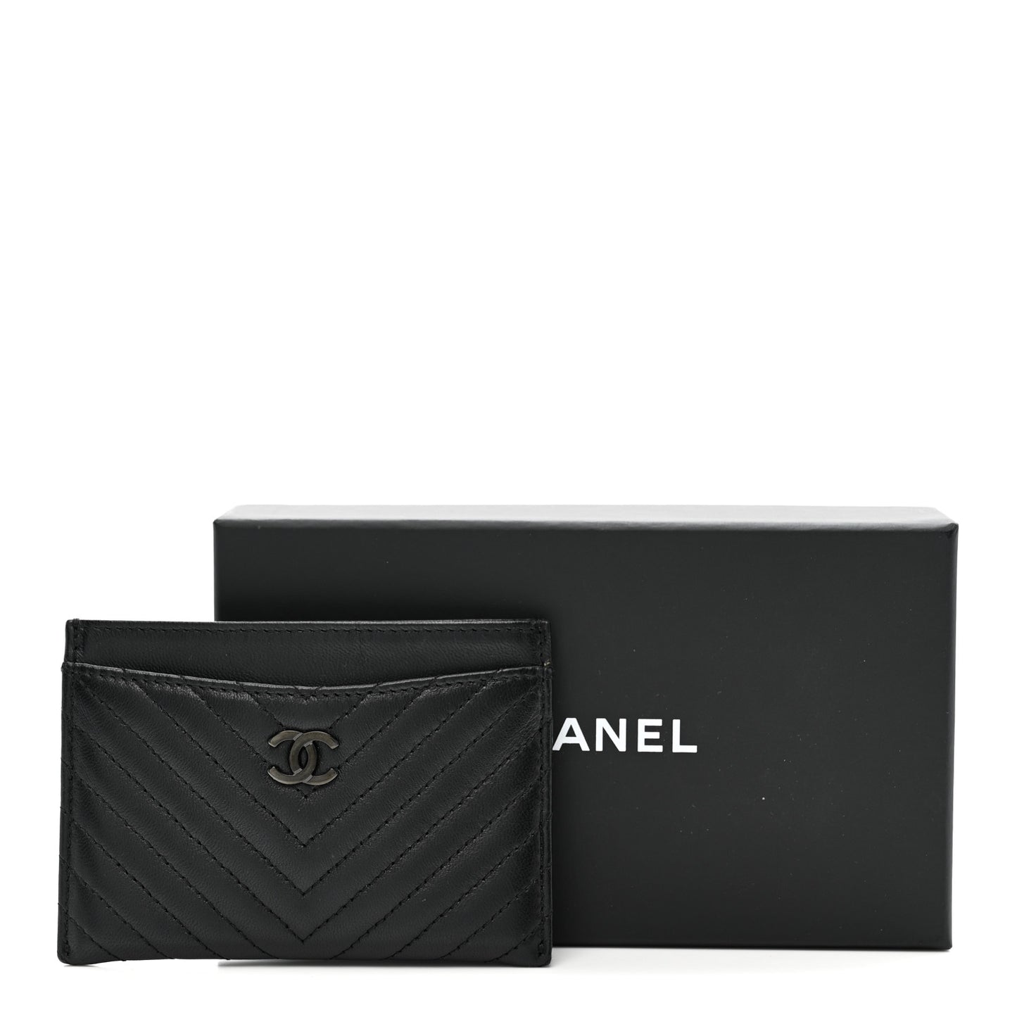 Lambskin Chevron Quilted Card Holder So Black
