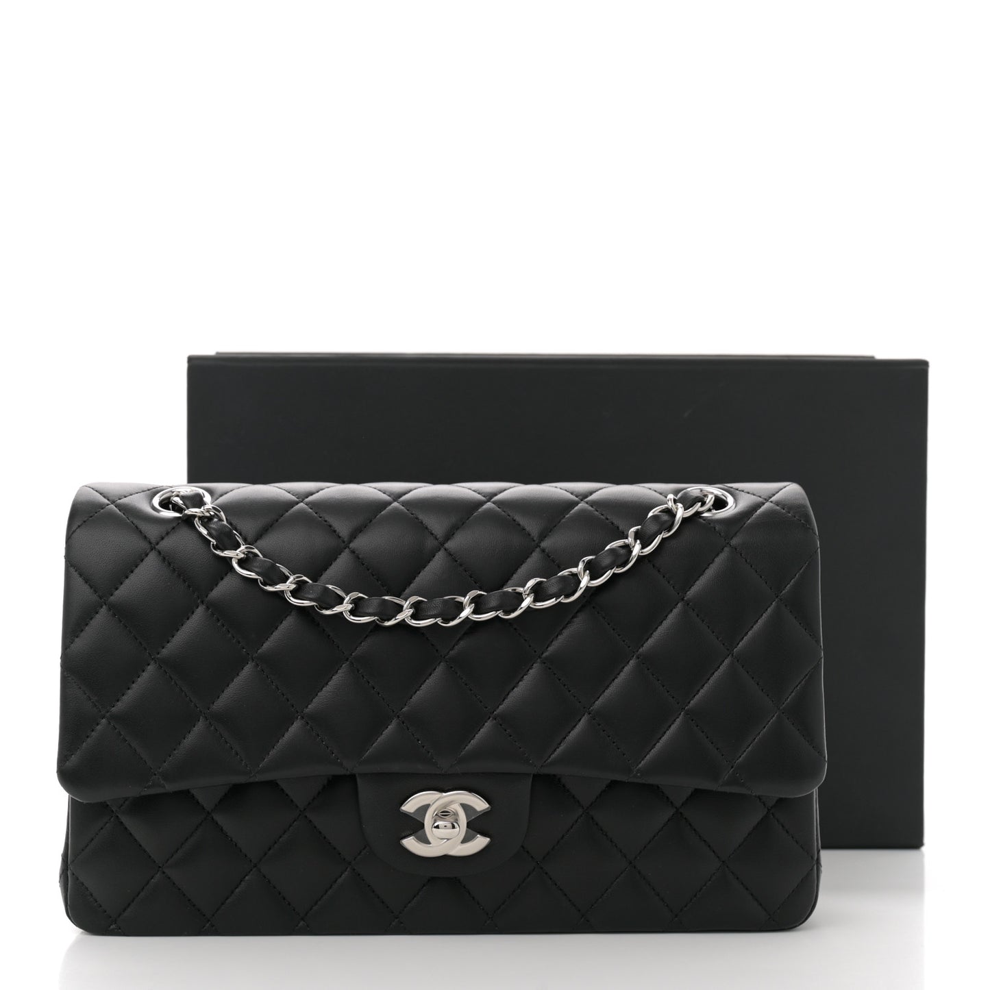 Lambskin Quilted Medium Double Flap Black