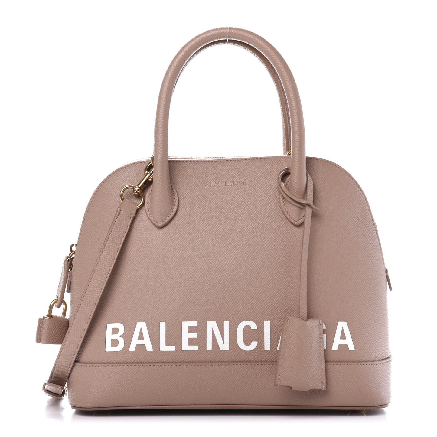 Signature Grained Calfskin Logo S Ville Top Handle Bag Nude Beige White