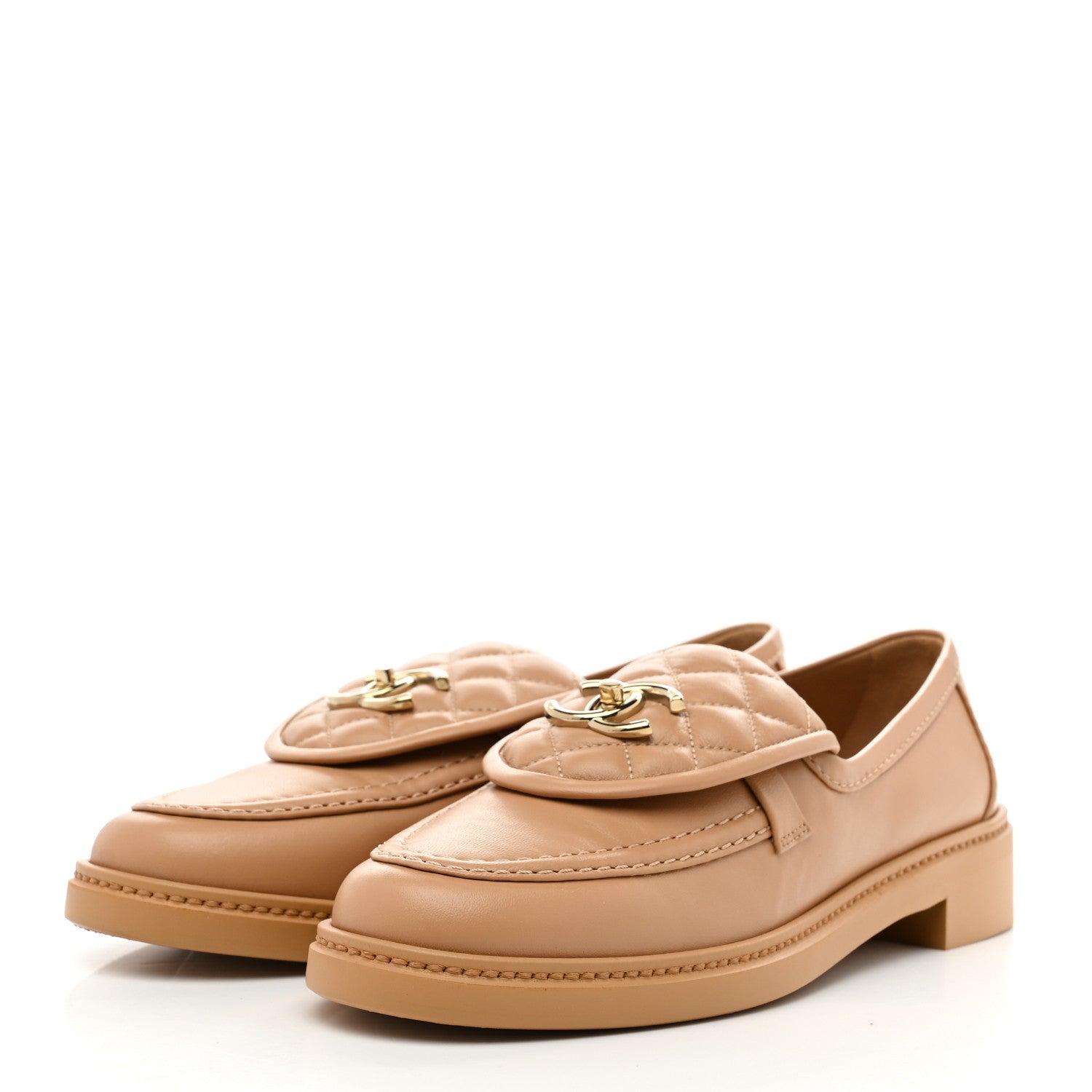 Chanel Lambskin Quilted CC Turnlock Moccasins 39.5 Beige 1790421