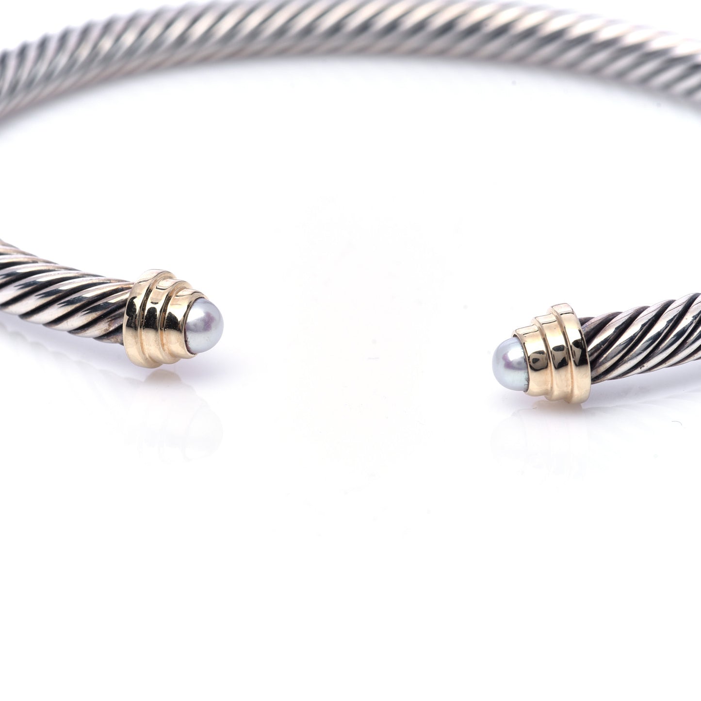 Sterling Silver 14K Yellow Gold Pearl 4mm Cable Kids Birthstone Bracelet