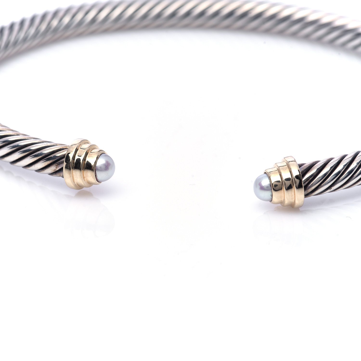 David Yurman Sterling Silver 14K Yellow Gold Pearl 4mm Cable Kids Birthstone Bracelet 4 of 5