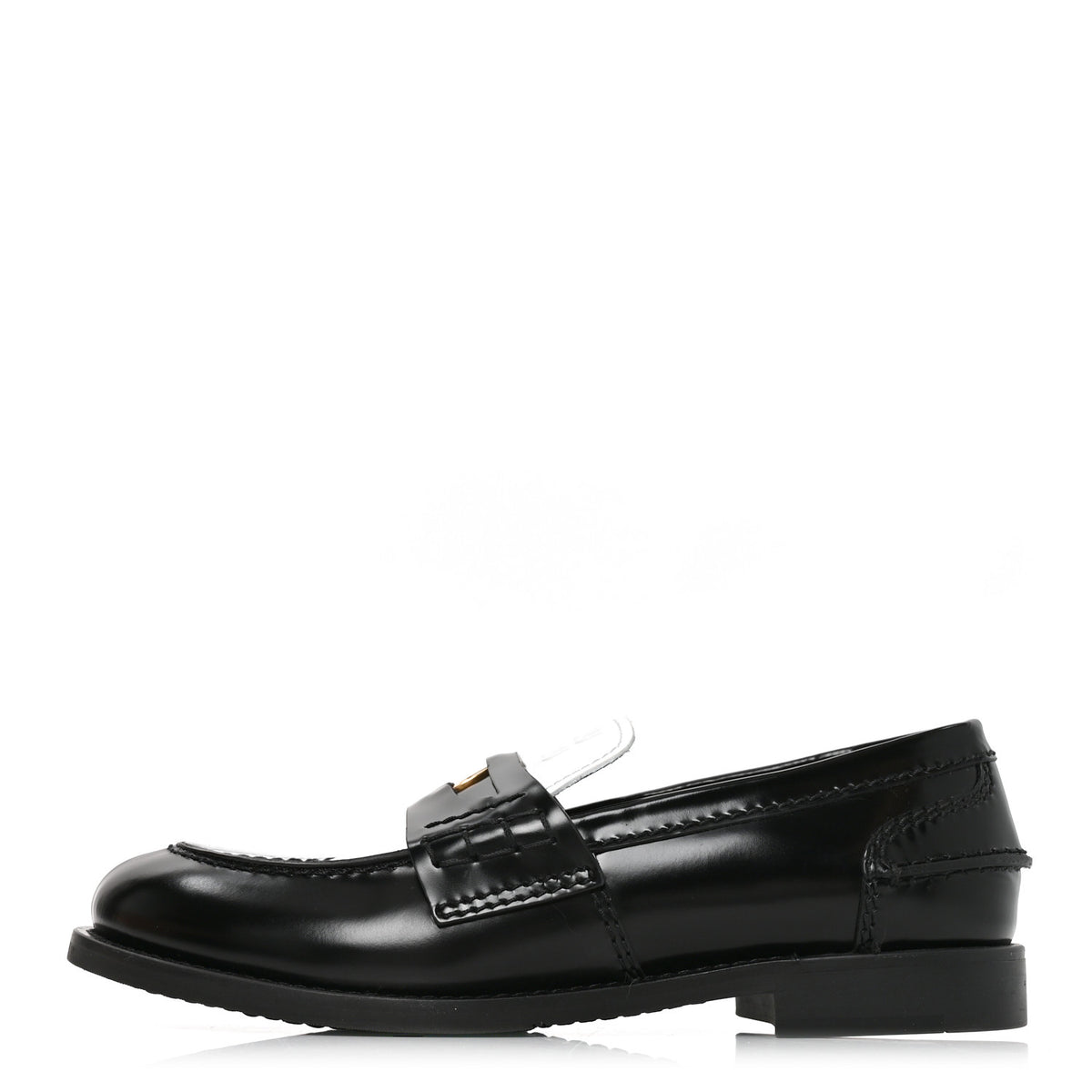 Miu Miu Calzature Spazzolato Bicolor Penny Loafer 36 Black White 1 of 9