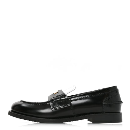 Miu Miu Calzature Spazzolato Bicolor Penny Loafer 36 Black White 1 of 9
