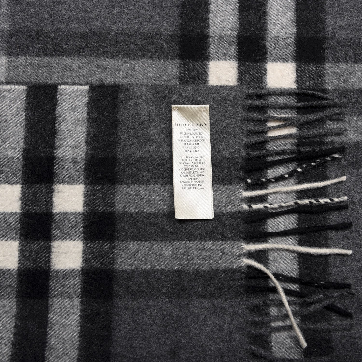 Burberry Cashmere Giant Check Fringe Scarf Grey 3 of 4