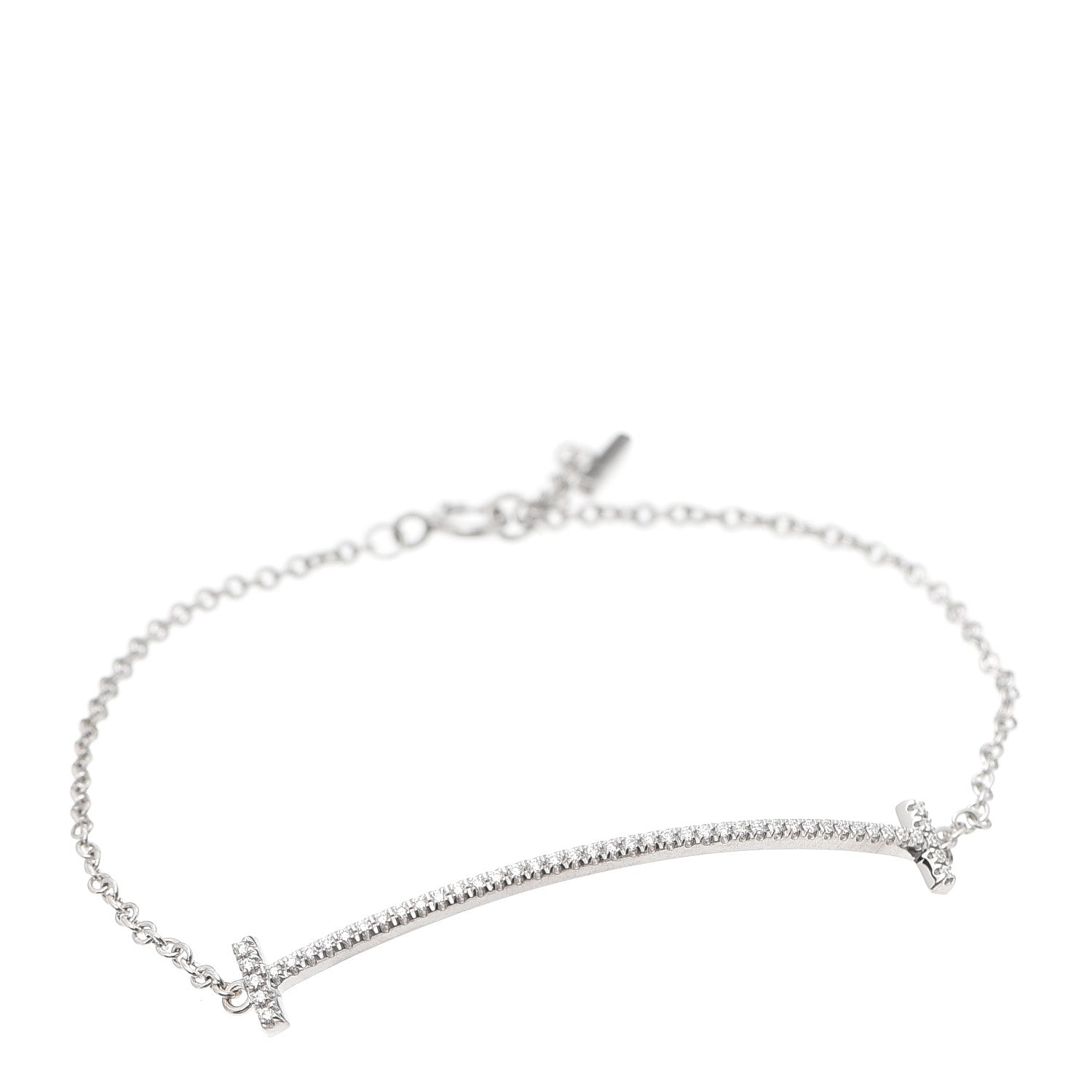 Tiffany 18K White Gold Diamond T Smile Bracelet 1 of 6