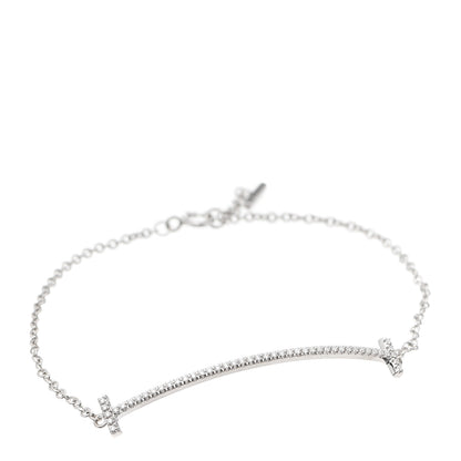Tiffany 18K White Gold Diamond T Smile Bracelet 1 of 6