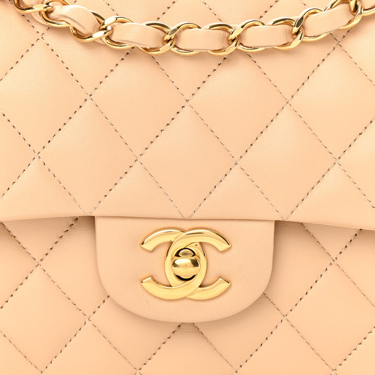 Lambskin Quilted Small Double Flap Beige