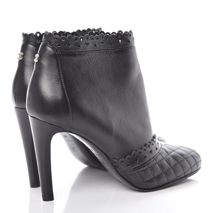 Chanel Lambskin Quilted Perforated Lace Short Booties 38 Black 4 of 10