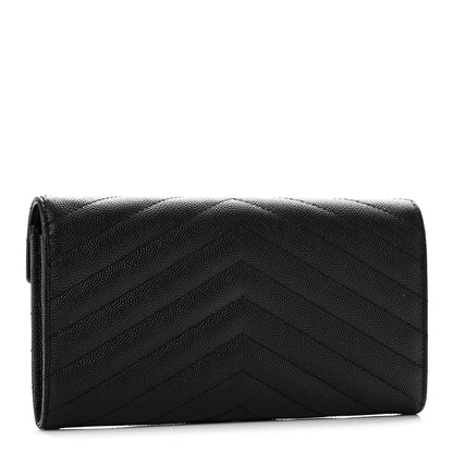 Saint Laurent Grain De Poudre Matelasse Chevron Monogram Flap Wallet Black 3 of 11