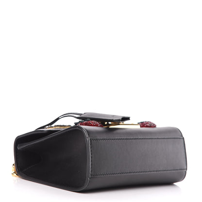 Gucci Calfskin Strawberry Embroidered Small Padlock Shoulder Bag Black 4 of 13