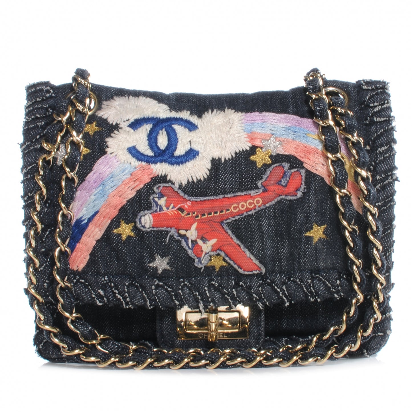 Denim Embroidered Night Flight Reissue Flap Blue