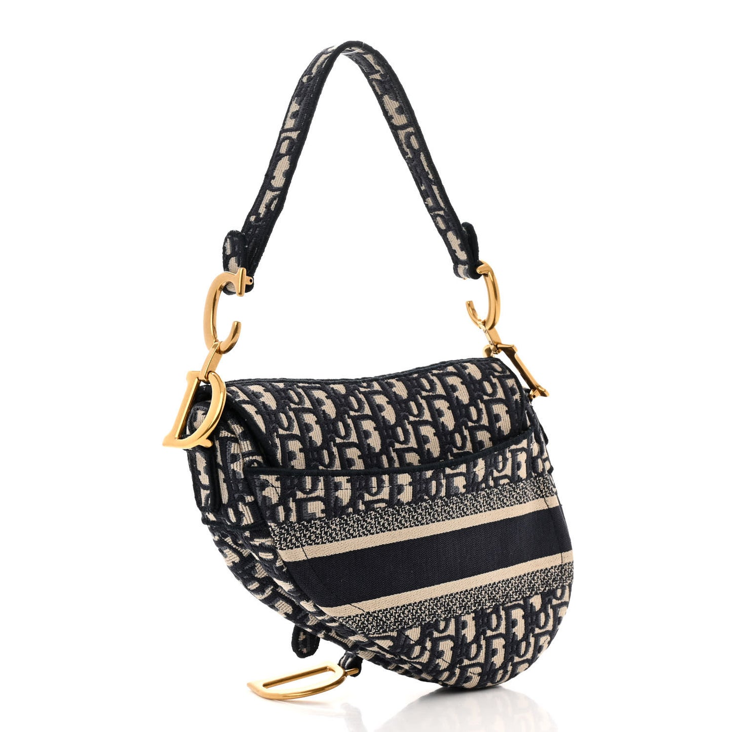 Oblique Embroidered Saddle Bag Blue