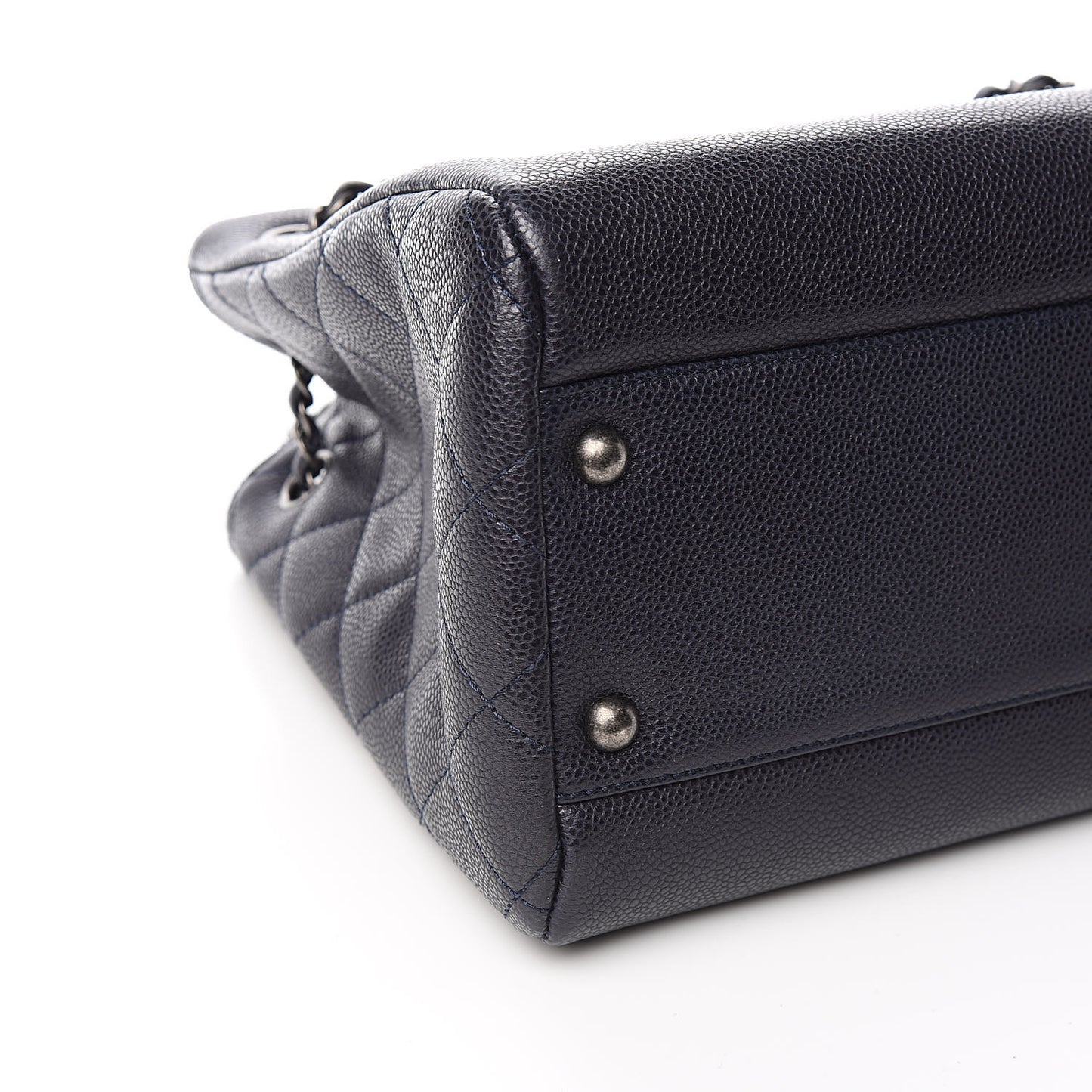 Metallic Grained Calfskin Woven Chain Medium Shopping Tote Dark Navy