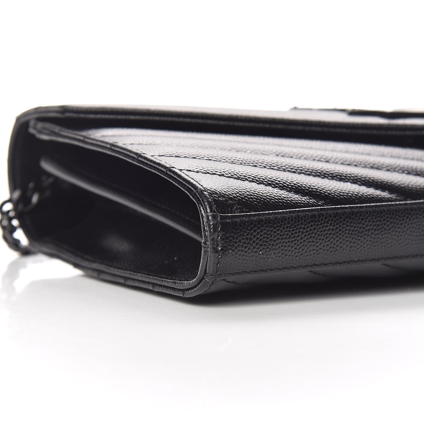 Grain De Poudre Matelasse Chevron Monogram Chain Wallet Black