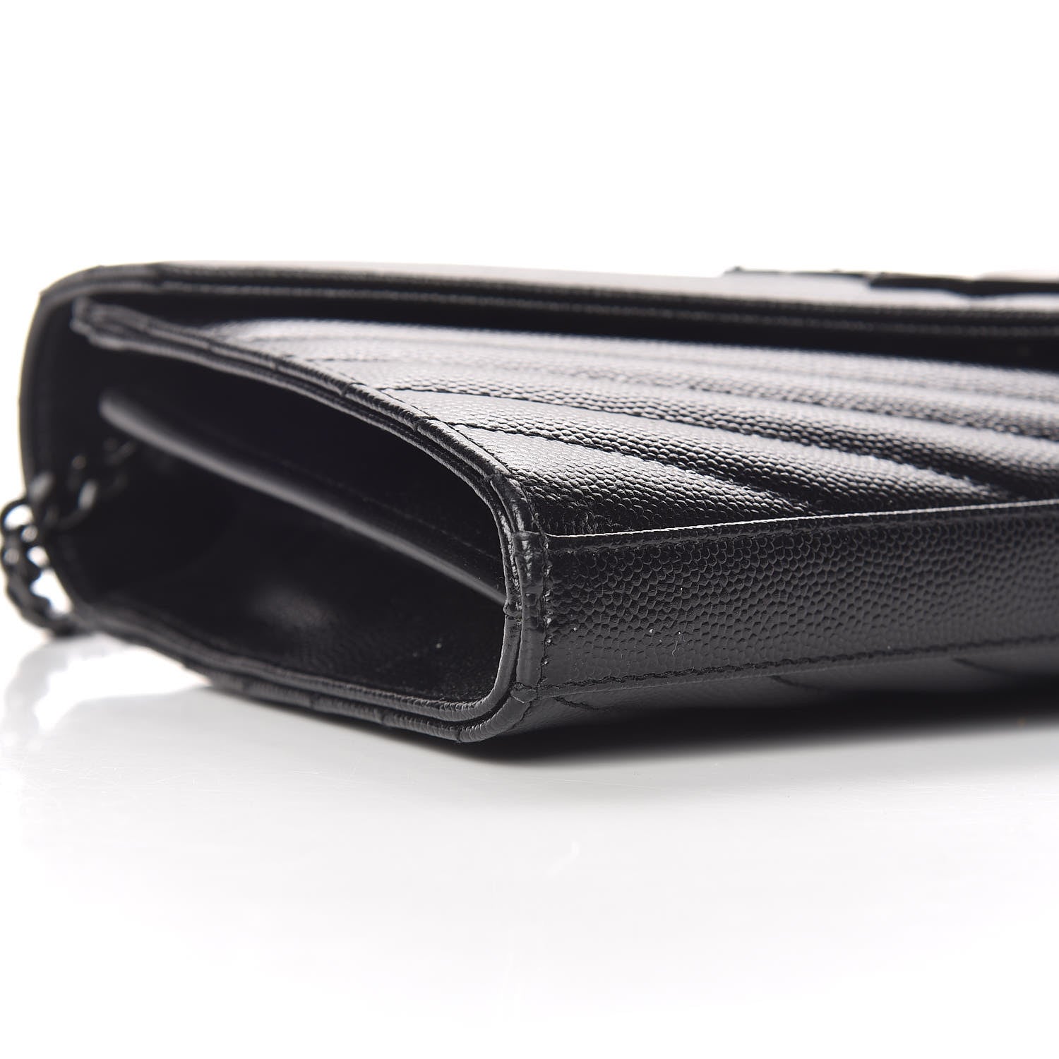 Saint Laurent Grain De Poudre Matelasse Chevron Monogram Chain Wallet Black 5 of 9