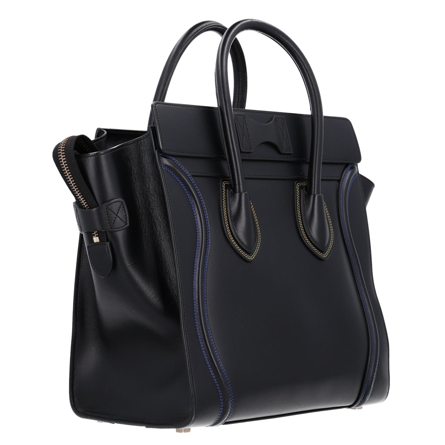 Smooth Calfskin Multicolor Double Stitching Micro Luggage Black