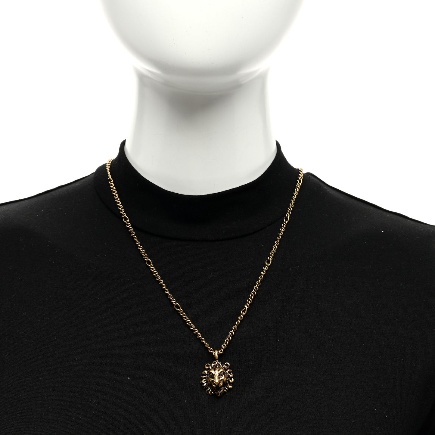 Metal Crystal Lion Head Necklace Aged Gold