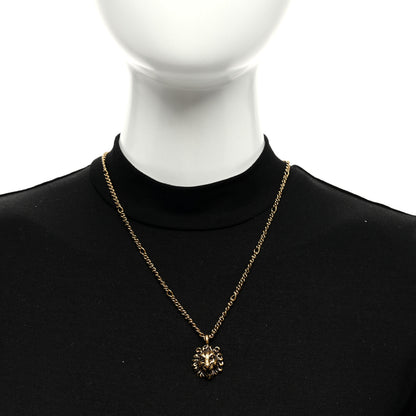 Gucci Metal Crystal Lion Head Necklace Aged Gold 2 of 5