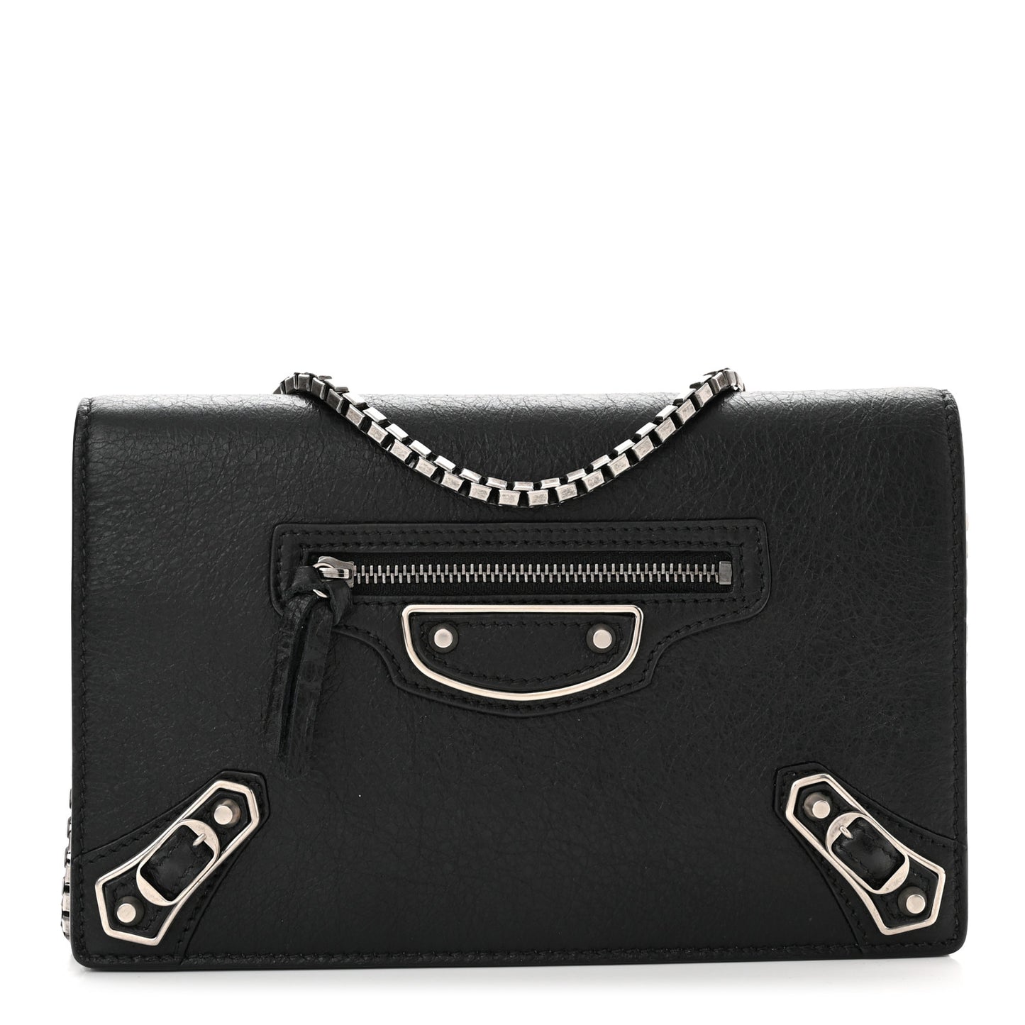 Agneau Silver Metallic Edge Hardware Wallet On Chain Black
